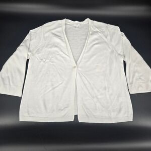 J.Jill Pure Jill White 3/4 Sleeve Single Button Cardigan Sweater Cotton Blend M